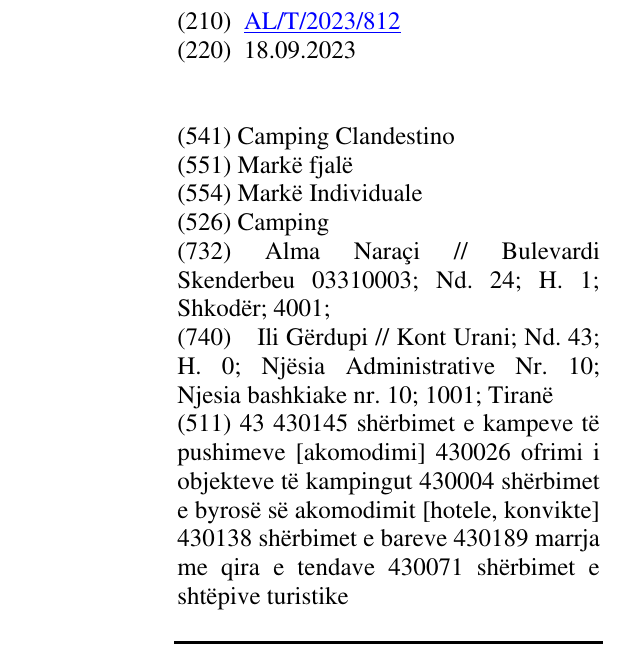Zëri i markës Camping në buletin
