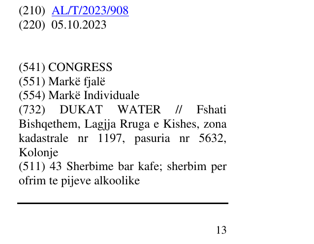 Zëri i markës CONGRESS në buletin