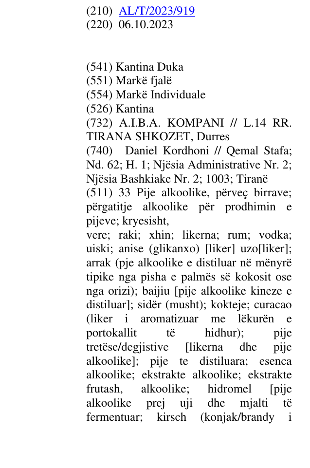 Zëri i markës Kantina në buletin