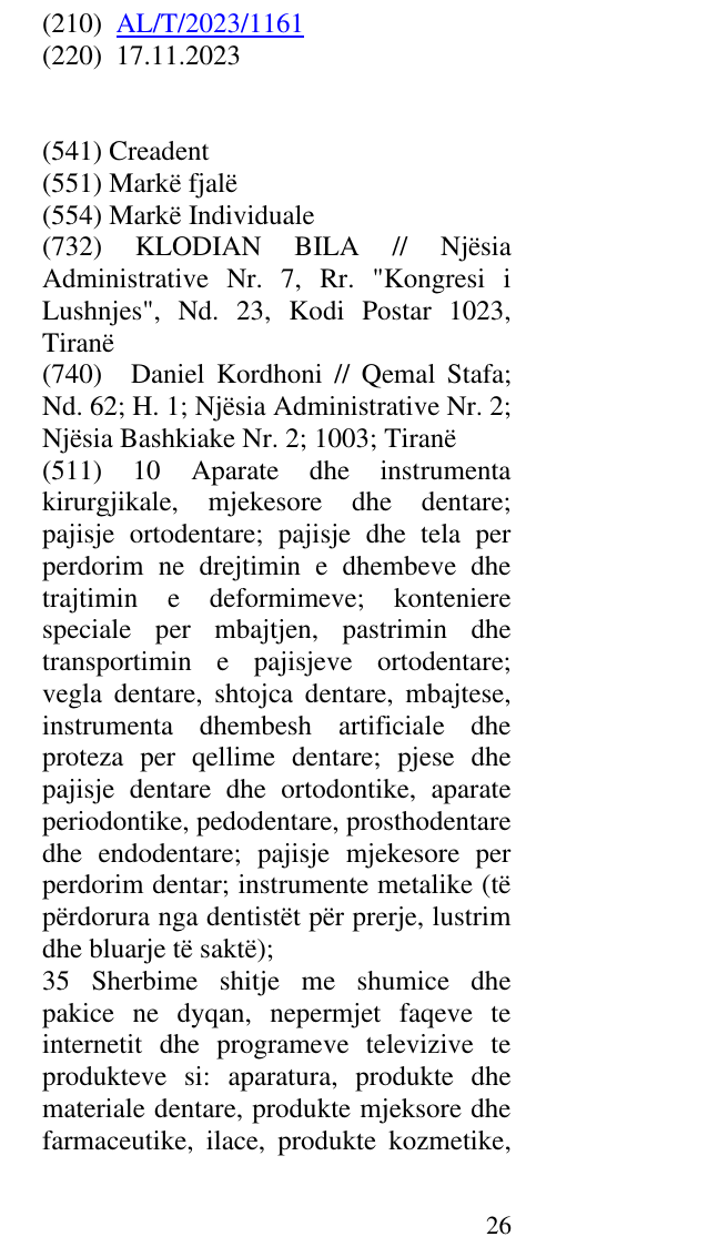 Zëri i markës Creadent në buletin
