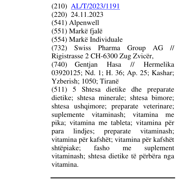 Zëri i markës Alpenwell në buletin