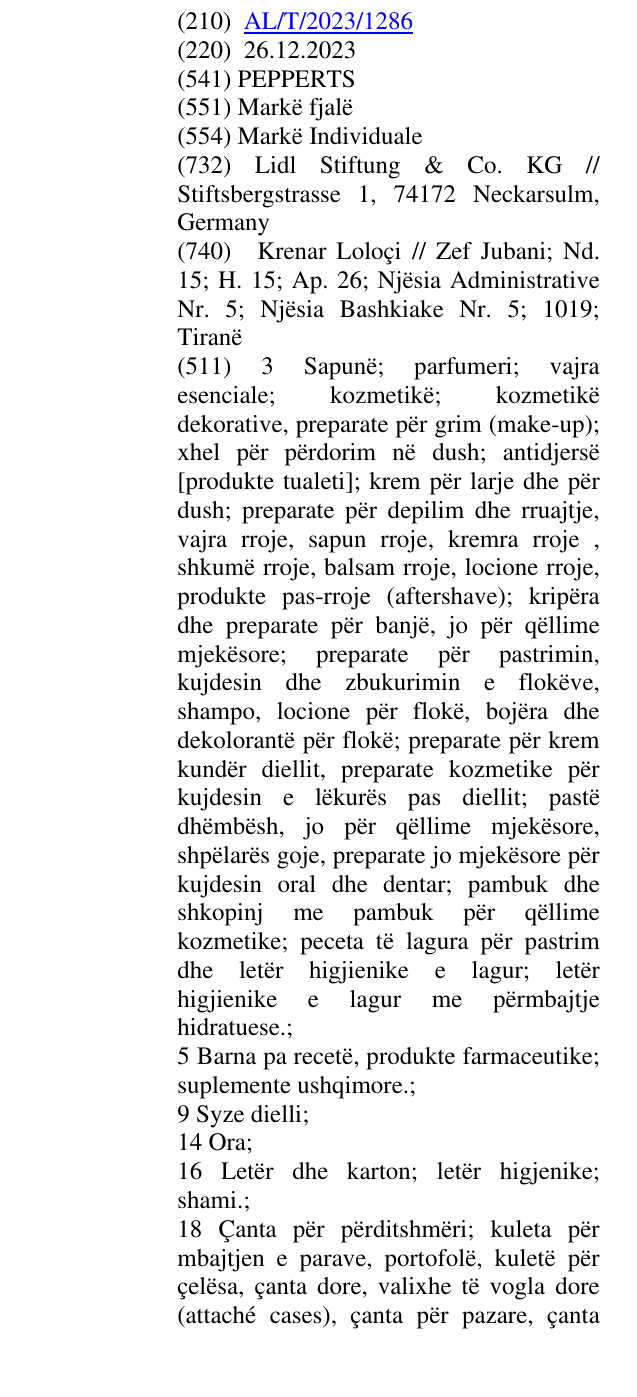 Zëri i markës PEPPERTS në buletin