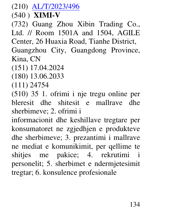 Zëri i markës XIMI-V në buletin