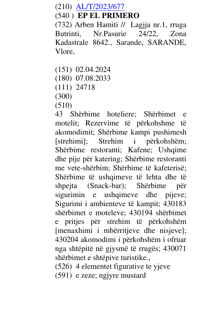 Zëri i markës EP EL PRIMERO në buletin