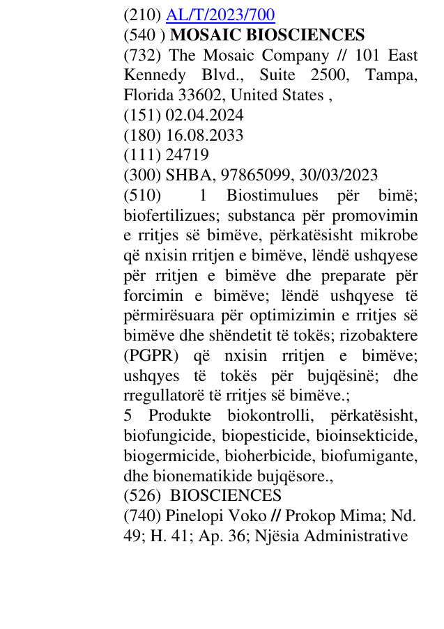 Zëri i markës MOSAIC BIOSCIENCES në buletin