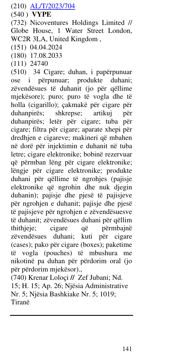 Zëri i markës VYPE në buletin