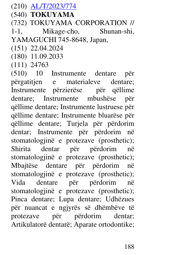 Zëri i markës TOKUYAMA në buletin