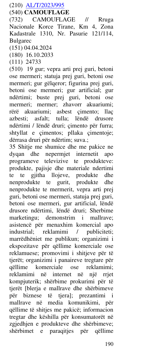 Zëri i markës CAMOUFLAGE në buletin