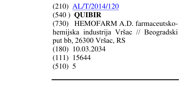 Zëri i markës QUIBIR në buletin