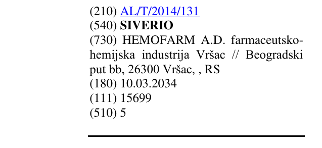 Zëri i markës SIVERIO në buletin