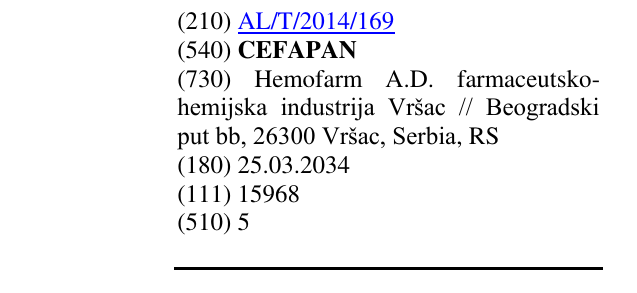 Zëri i markës CEFAPAN në buletin