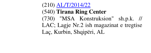 Zëri i markës Tirana Ring Center në buletin