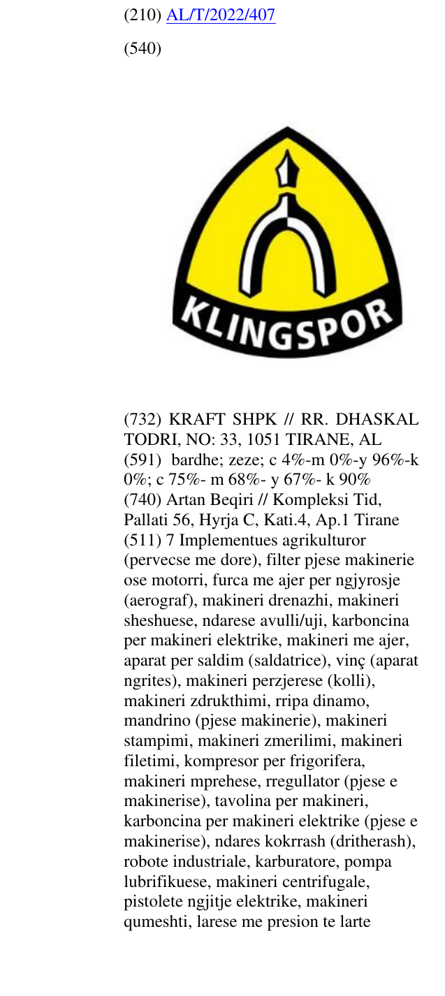 Zëri i markës KLINGSPOR në buletin