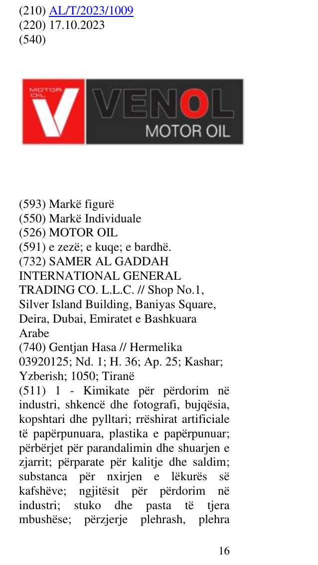 Zëri i markës MOTOR OIL në buletin