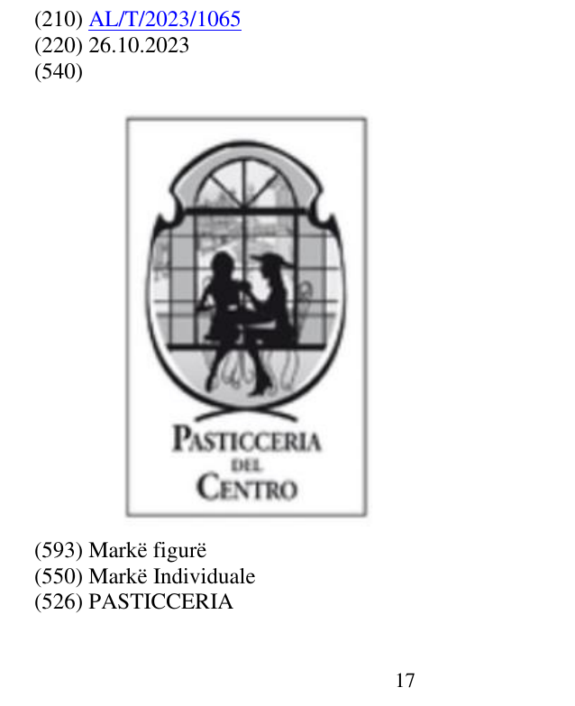 Zëri i markës PASTICCERIA 18 në buletin