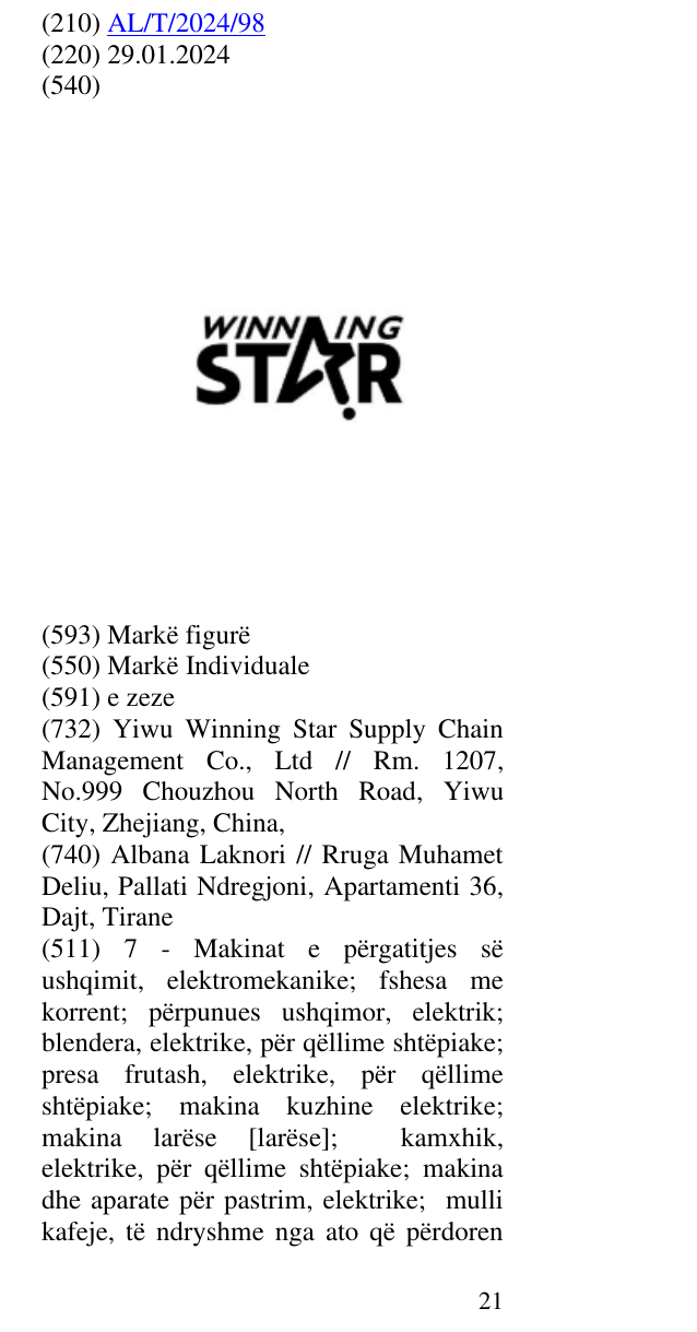 Zëri i markës winning star në buletin