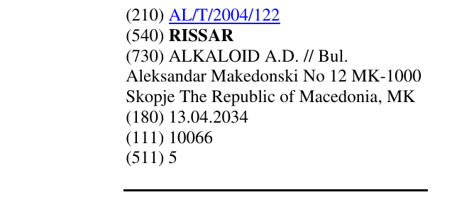 Zëri i markës RISSAR në buletin