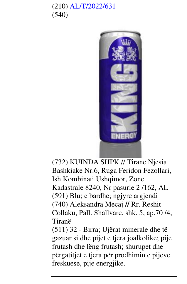 Zëri i markës KING ENERGY në buletin