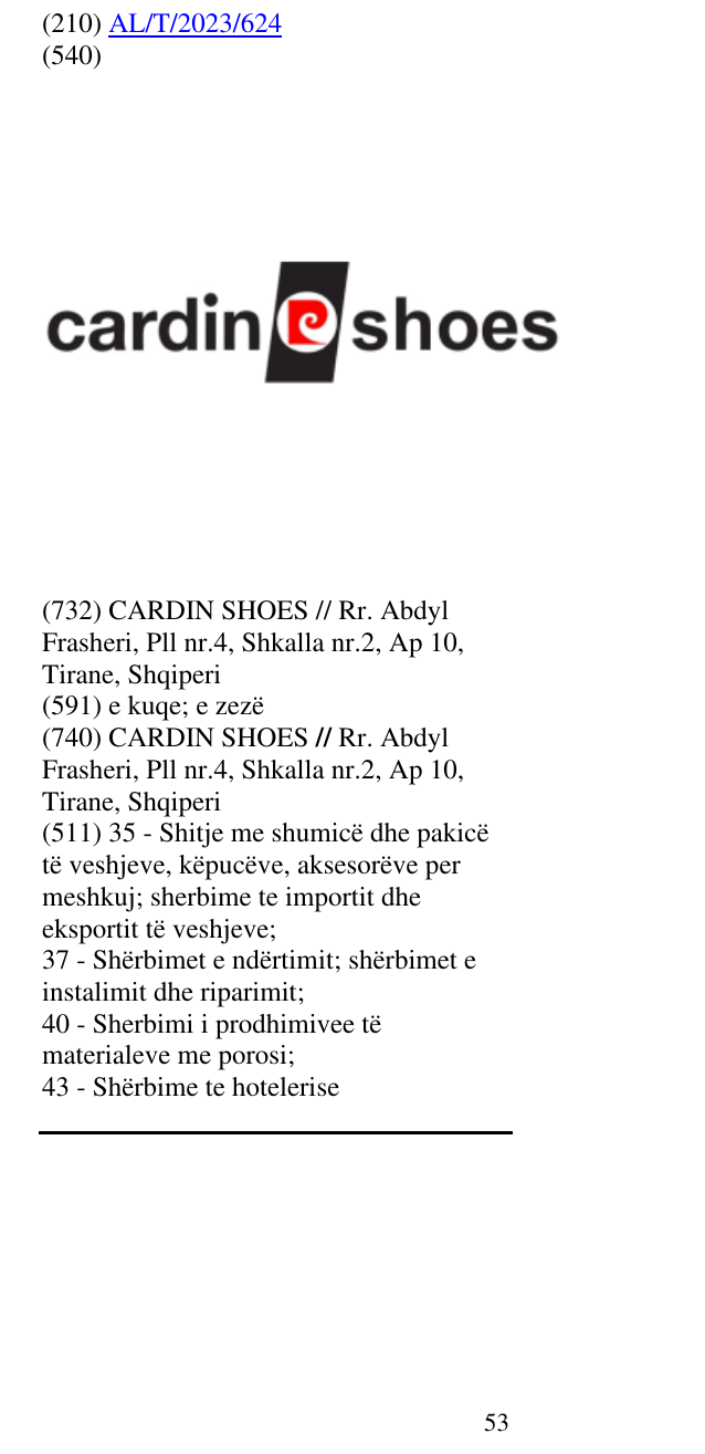 Zëri i markës Cardin Shoes në buletin