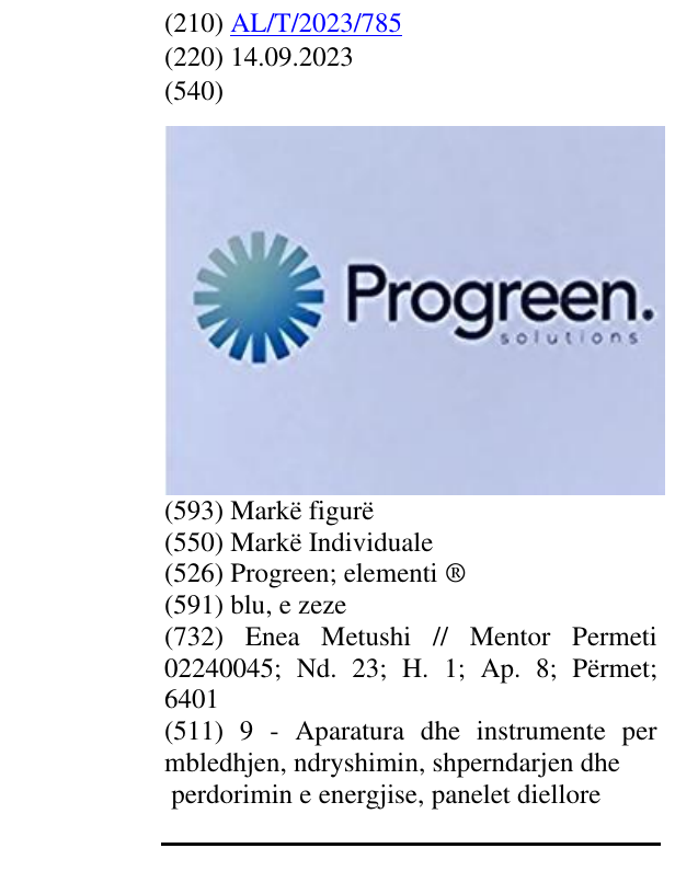 Zëri i markës Progreen; elementi ® në buletin