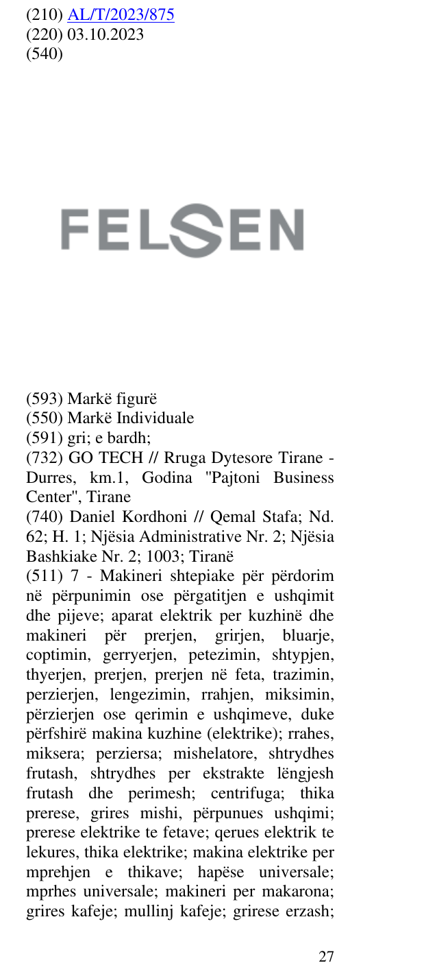 Zëri i markës FELSEN në buletin