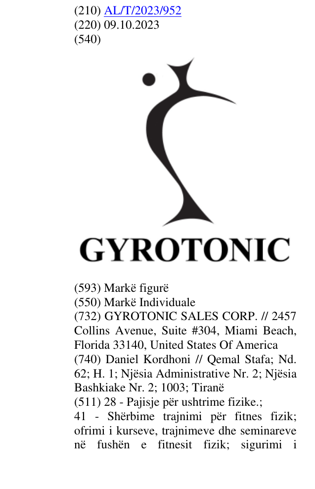 Zëri i markës GYROTONIC në buletin