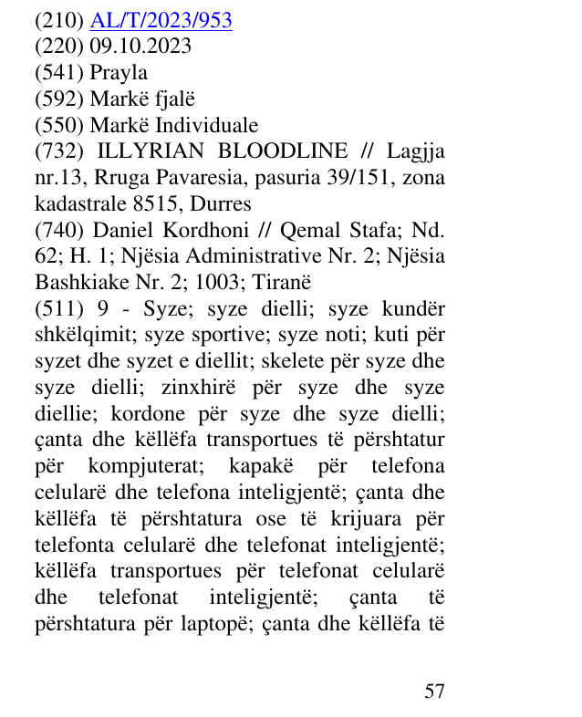 Zëri i markës Prayla në buletin
