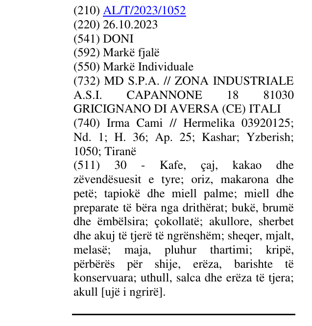 Zëri i markës DONI në buletin