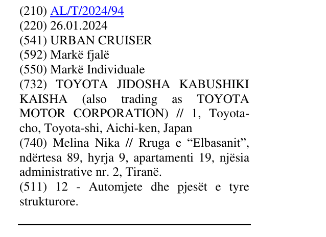 Zëri i markës URBAN CRUISER në buletin