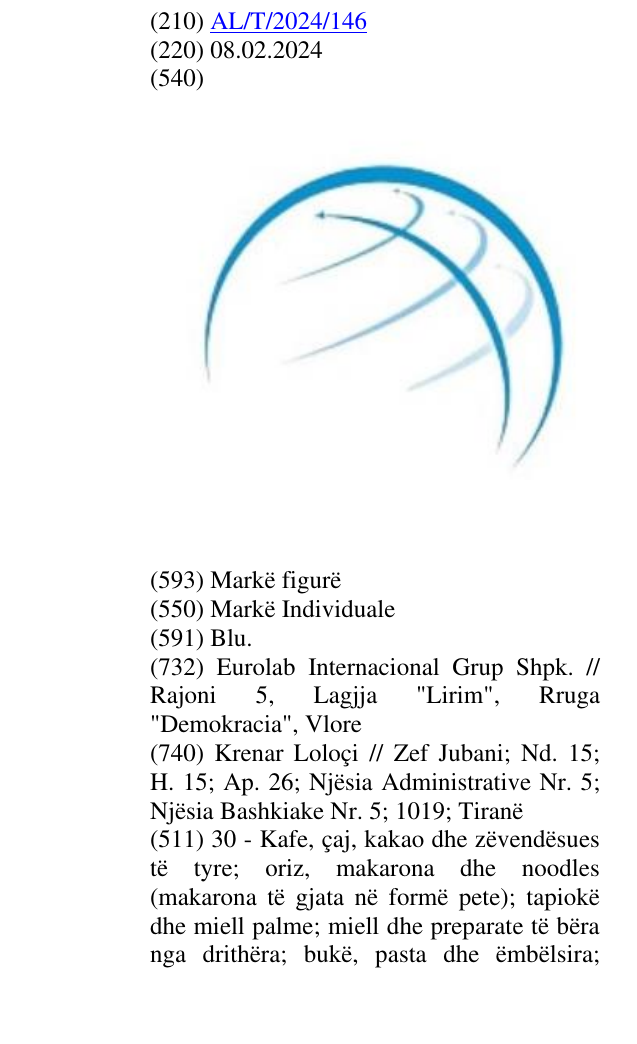 Zëri i markës AL/T/2024/146 në buletin