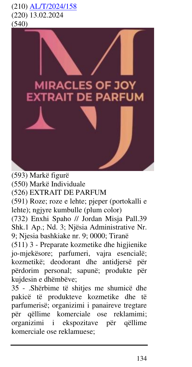 Zëri i markës EXTRAIT DE PARFUM në buletin