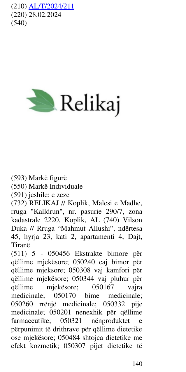 Zëri i markës Relikaj në buletin