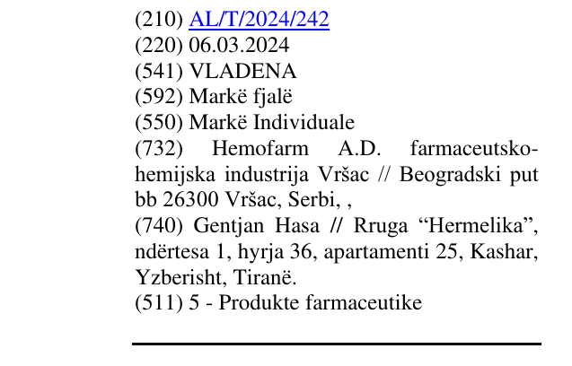 Zëri i markës VLADENA në buletin