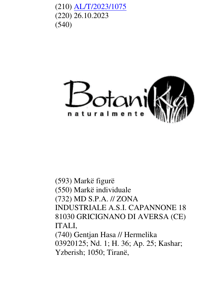 Zëri i markës BotaniKa NATURALMENTE në buletin