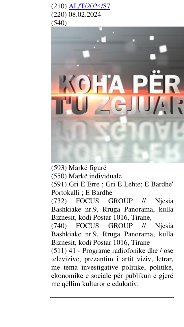 Zëri i markës KOHA PER T'U ZGJUAR në buletin