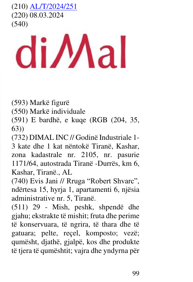 Zëri i markës Dimal në buletin