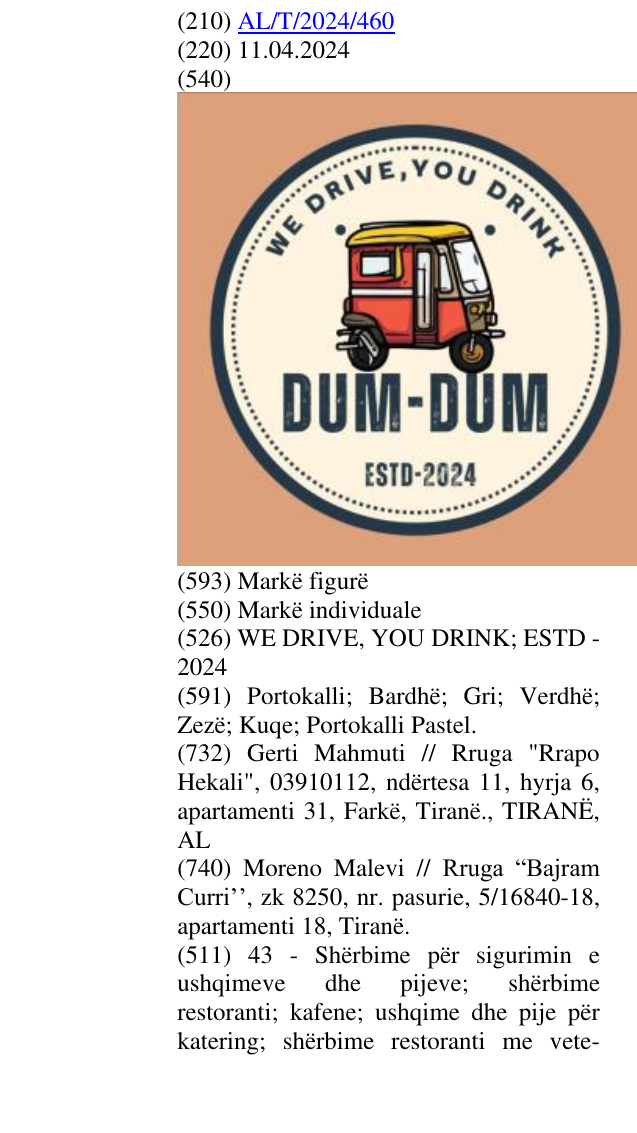 Zëri i markës WE DRIVE, YOU DRINK; ESTD - 2024 në buletin