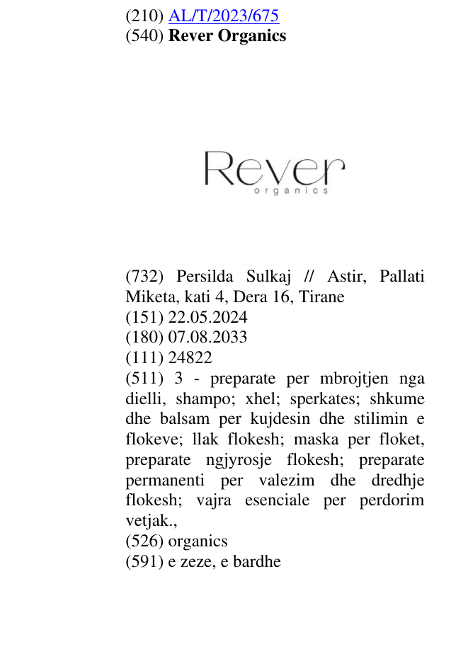 Zëri i markës Rever Organics në buletin