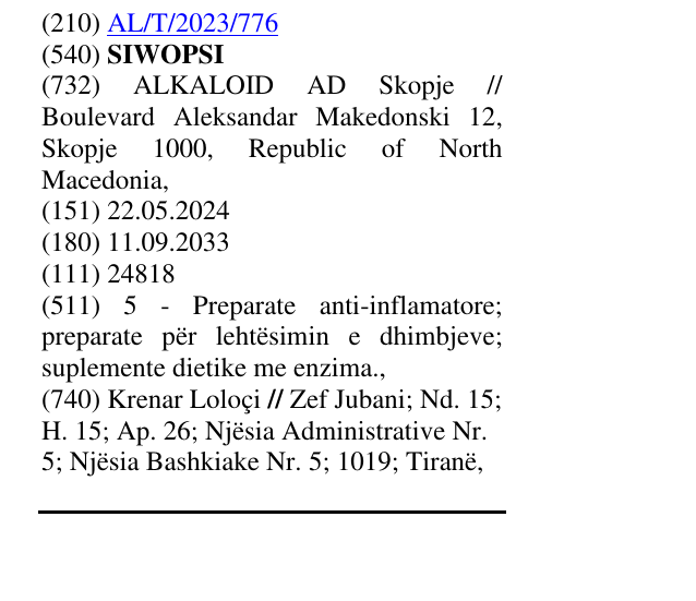 Zëri i markës SIWOPSI në buletin