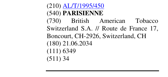 Zëri i markës PARISIENNE në buletin