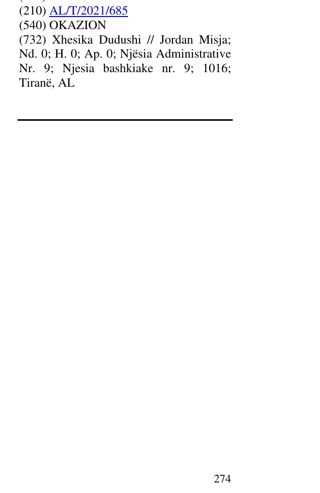 Zëri i markës OKAZION në buletin