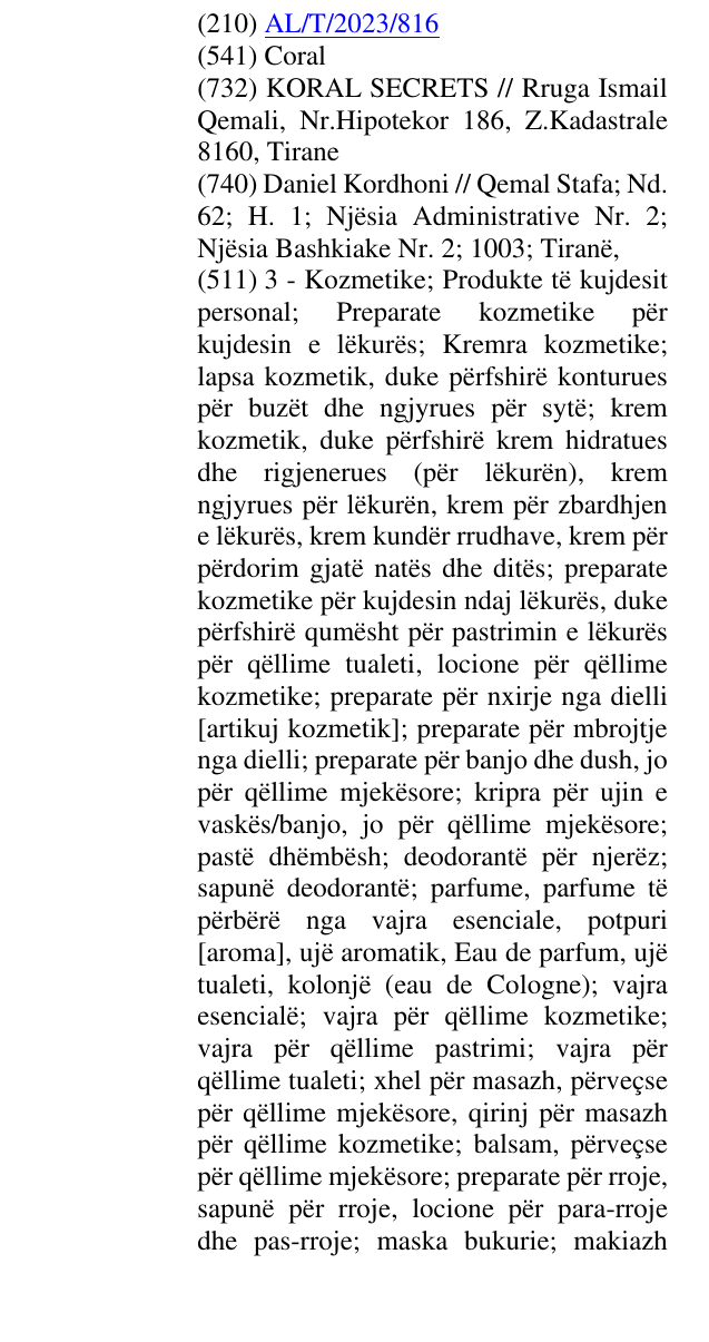 Zëri i markës Coral në buletin