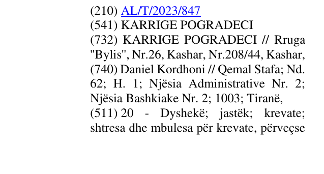 Zëri i markës KARRIGE POGRADECI në buletin