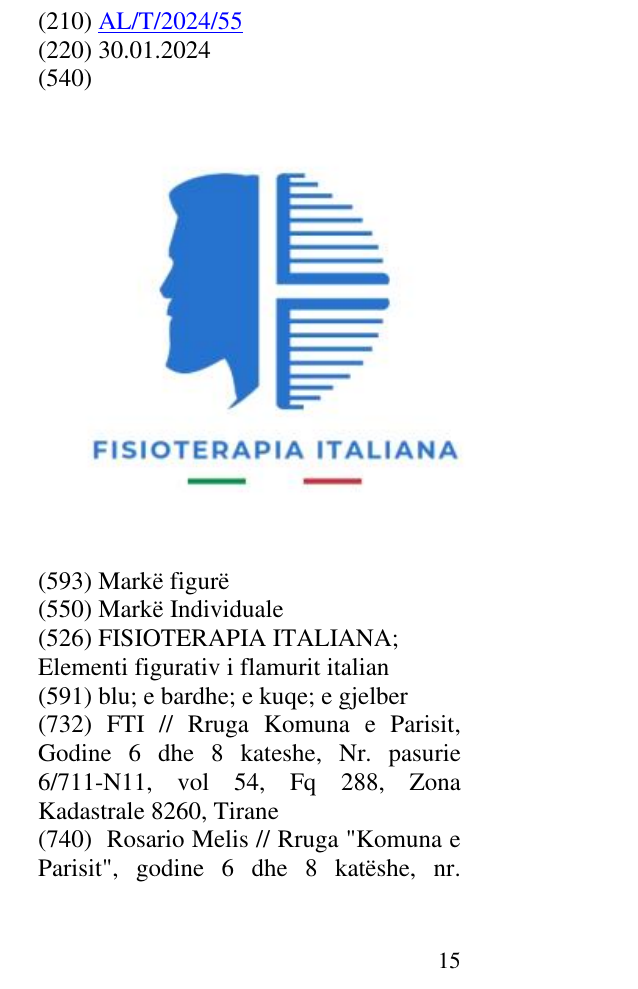 Zëri i markës FISIOTERAPIA ITALIANA; Elementi figurativ i flamurit italian në buletin