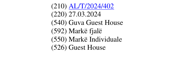 Zëri i markës Guva Guest House në buletin