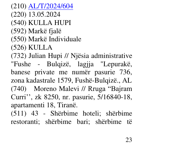 Zëri i markës KULLA HUPI në buletin
