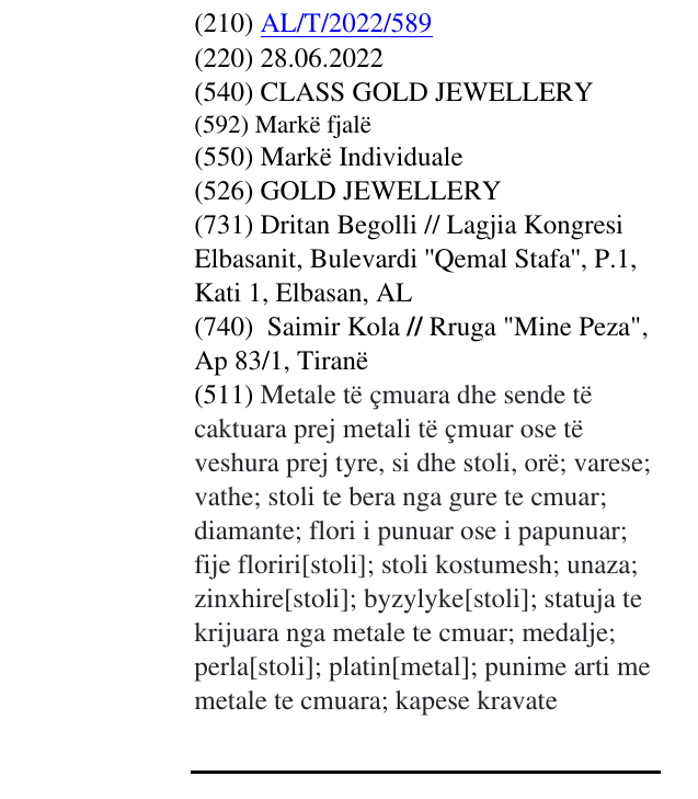 Zëri i markës CLASS GOLD JEWELLERY në buletin