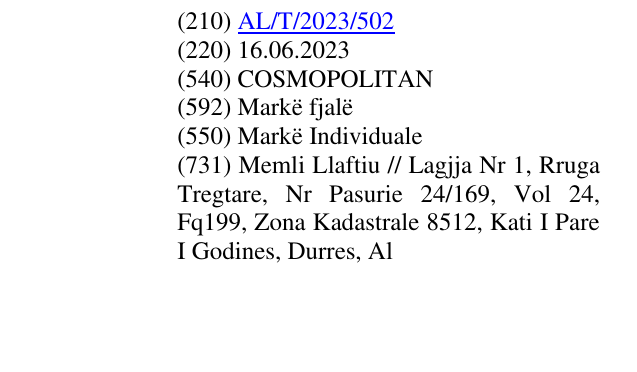 Zëri i markës COSMOPOLITAN në buletin