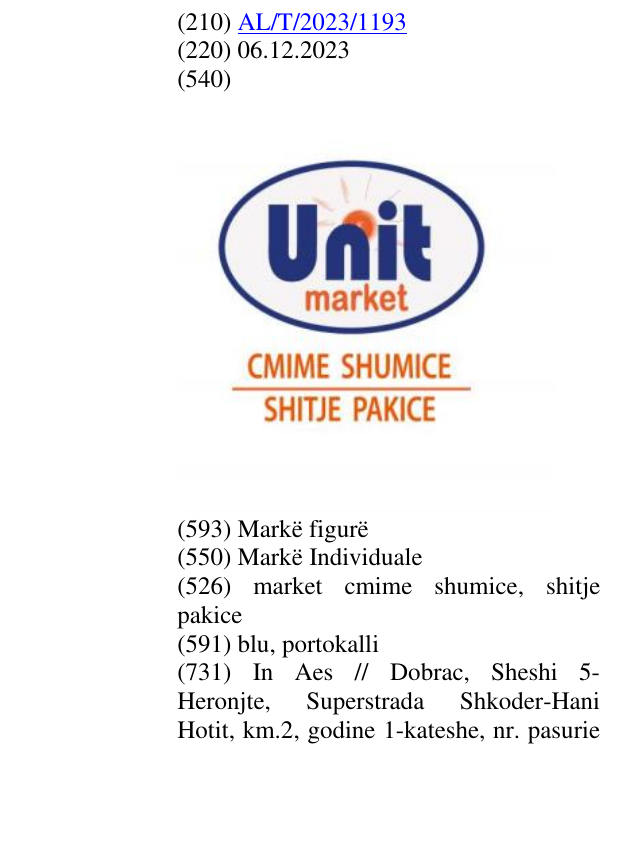 Zëri i markës market cmime shumice, shitje pakice në buletin