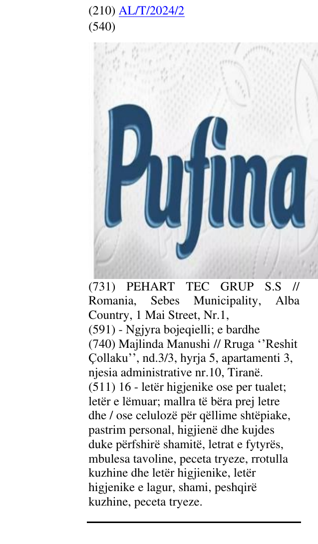 Zëri i markës Pufina në buletin